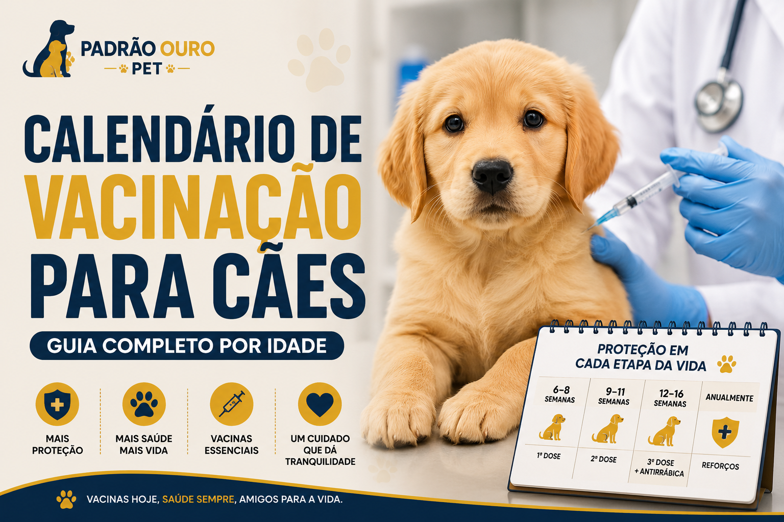 Conheça o calendário de vacinação para cães, saiba quais vacinas são essenciais em cada fase da vida e proteja seu pet contra doenças graves.