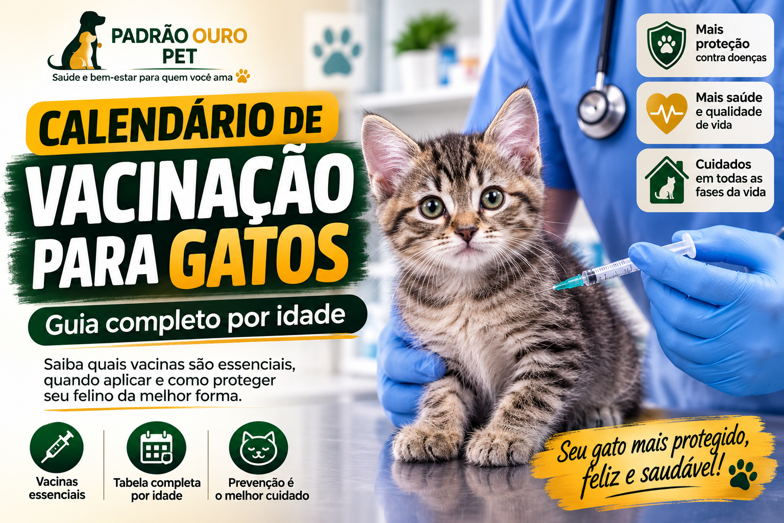 Saiba quais vacinas são essenciais para gatos, quando aplicá-las e como seguir corretamente o calendário de vacinação para gatos e proteger seu felino.