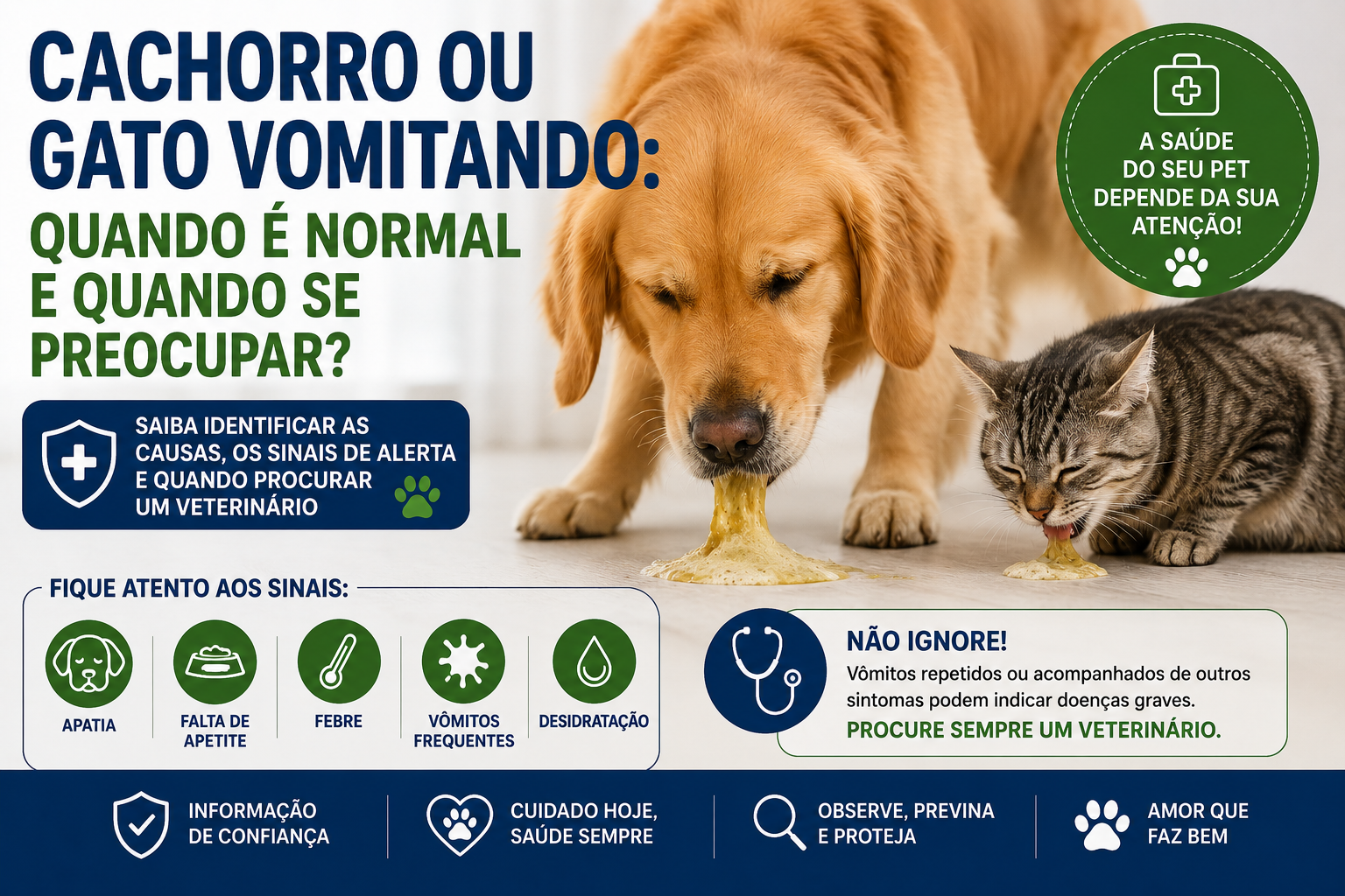Descubra as principais causas de cachorro ou gato vomitando, quando o problema pode ser grave e saiba quando procurar atendimento veterinário.