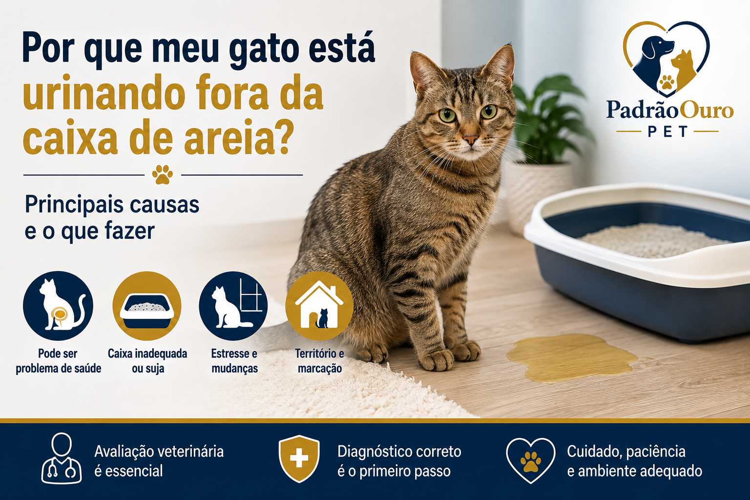 Seu gato está urinando fora da caixa? Conheça as principais causas, sinais de doenças urinárias, estresse e problemas com a caixa e saiba o que fazer.