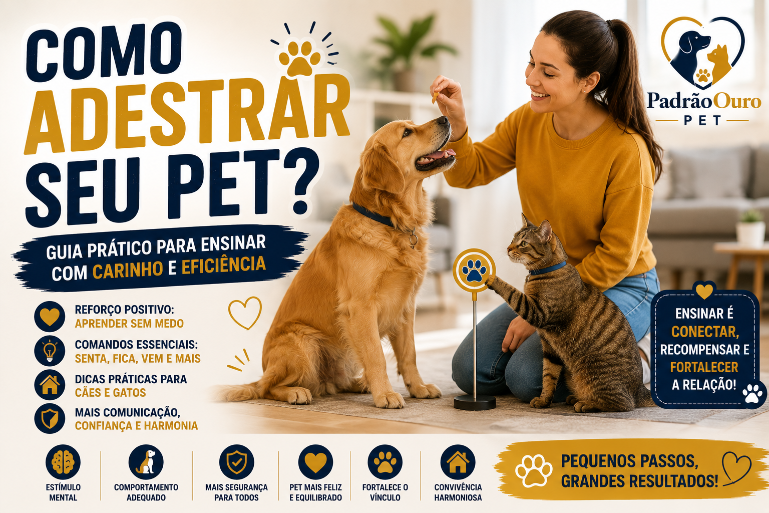 Aprenda como adestrar seu pet com carinho e eficiência usando reforço positivo. Veja como ensinar cães e gatos e quais erros evitar.