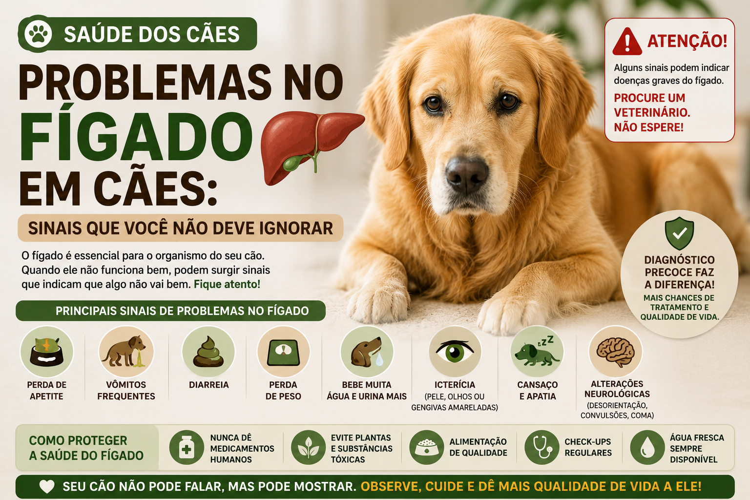 Conheça os principais sinais de problemas no fígado em cães, causas, exames, tratamento e situações que exigem atendimento veterinário rápido.