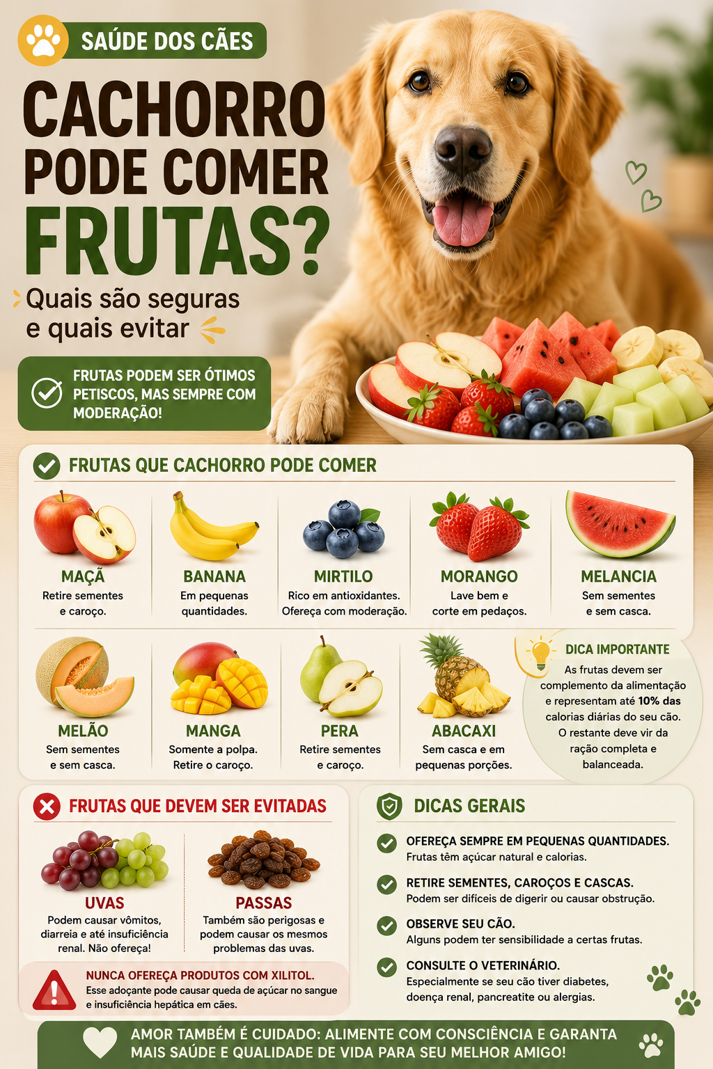 Cachorro pode comer frutas? Descubra quais são seguras, quais devem ser evitadas, como oferecer e os cuidados com sementes, caroços e excesso.