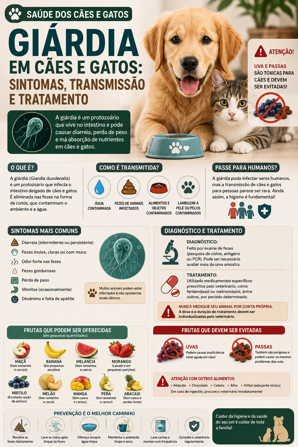 Giárdia em cães e gatos pode causar diarreia, perda de peso e alterações nas fezes. Saiba como ocorre a transmissão, diagnóstico, tratamento e prevenção.