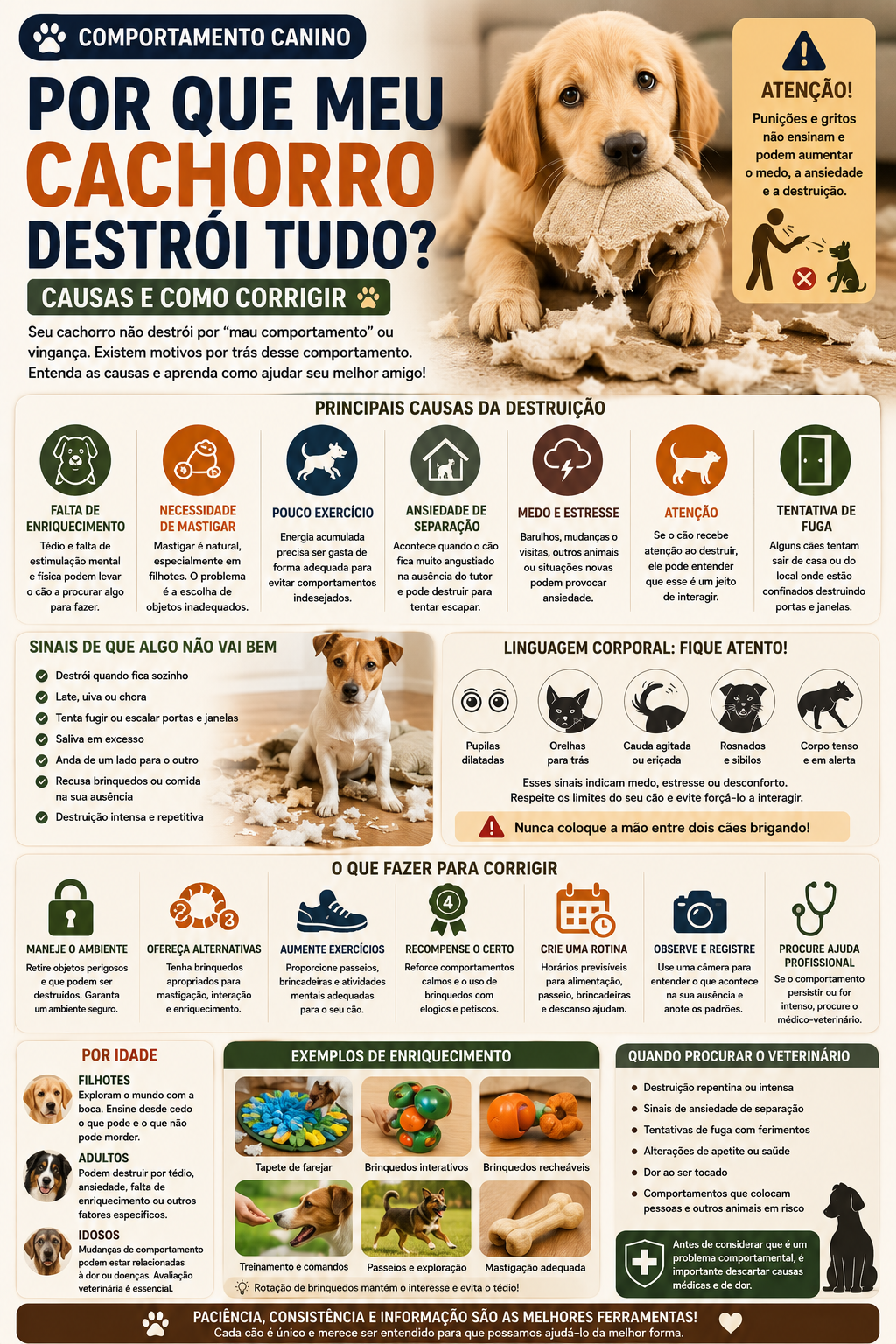 Seu cachorro destrói móveis, objetos e coisas da casa? Entenda as principais causas, como identificar o motivo e o que fazer para corrigir o comportamento.
