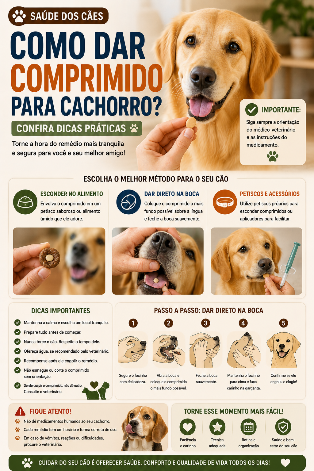 Seu cachorro não aceita comprimidos? Veja técnicas práticas para administrar medicamentos com mais segurança, quando esconder na comida e quando procurar o veterinário.