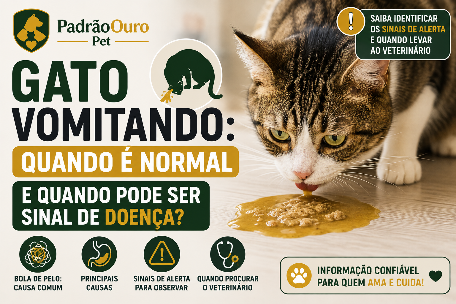 Gato vomitando é normal? Entenda as principais causas, quando o vômito pode ser preocupante, sinais de alerta e quando procurar um veterinário.