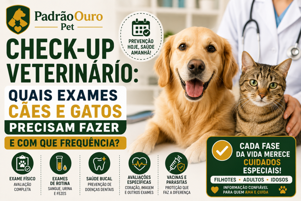 Descubra quais exames cães e gatos podem precisar no check-up, com que frequência devem ser realizados e como a prevenção ajuda a detectar doenças.