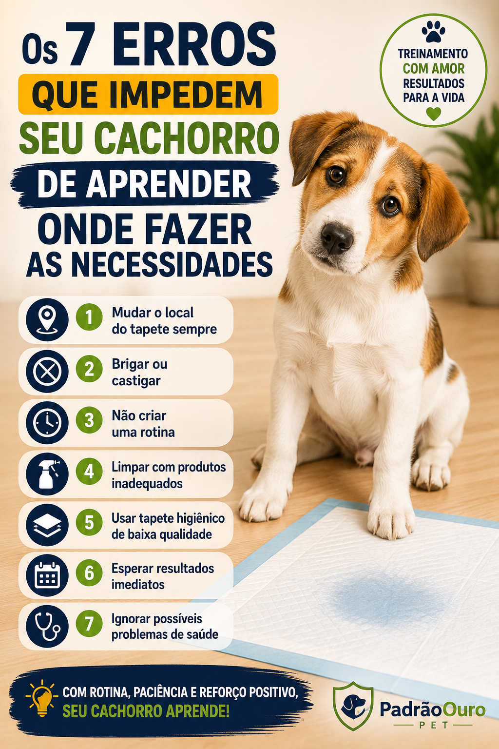 Conheça os 7 erros mais comuns que impedem o cachorro de aprender onde fazer as necessidades e descubra como corrigir cada um deles de forma eficiente.