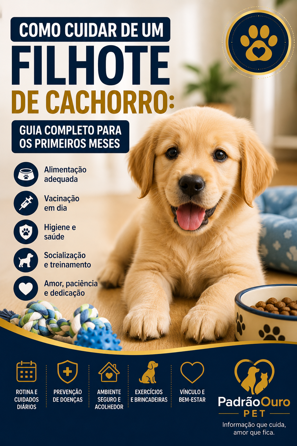 Aprenda os principais cuidados com um filhote de cachorro: alimentação, vacinação, higiene, socialização, vermifugação e muito mais.